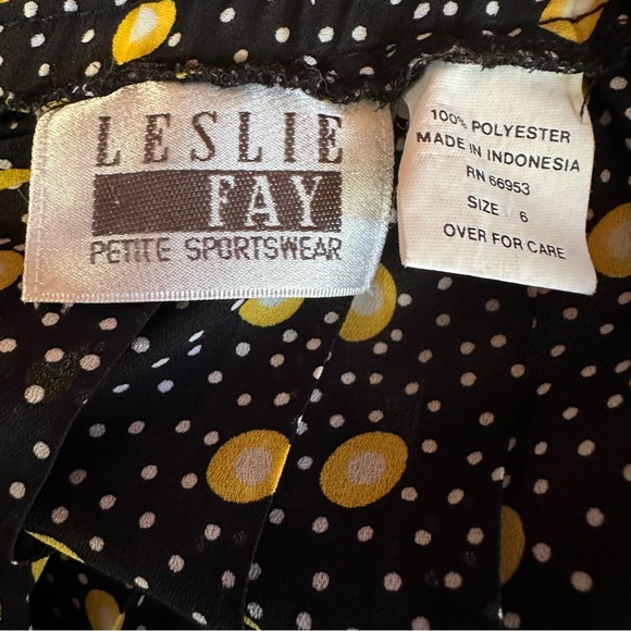 Vintage Leslie Fay Black Yellow Sheer Pleated Midi Skirt 6 - Picture 6 of 6